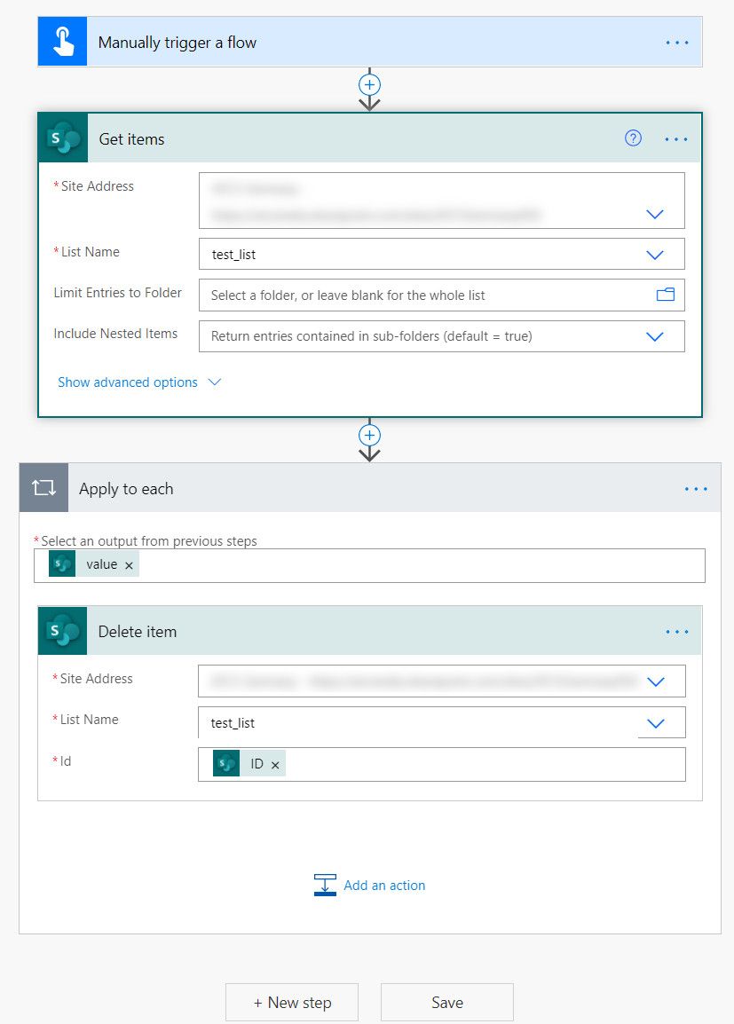 Microsoft Flow Delete items of a Sharepoint List